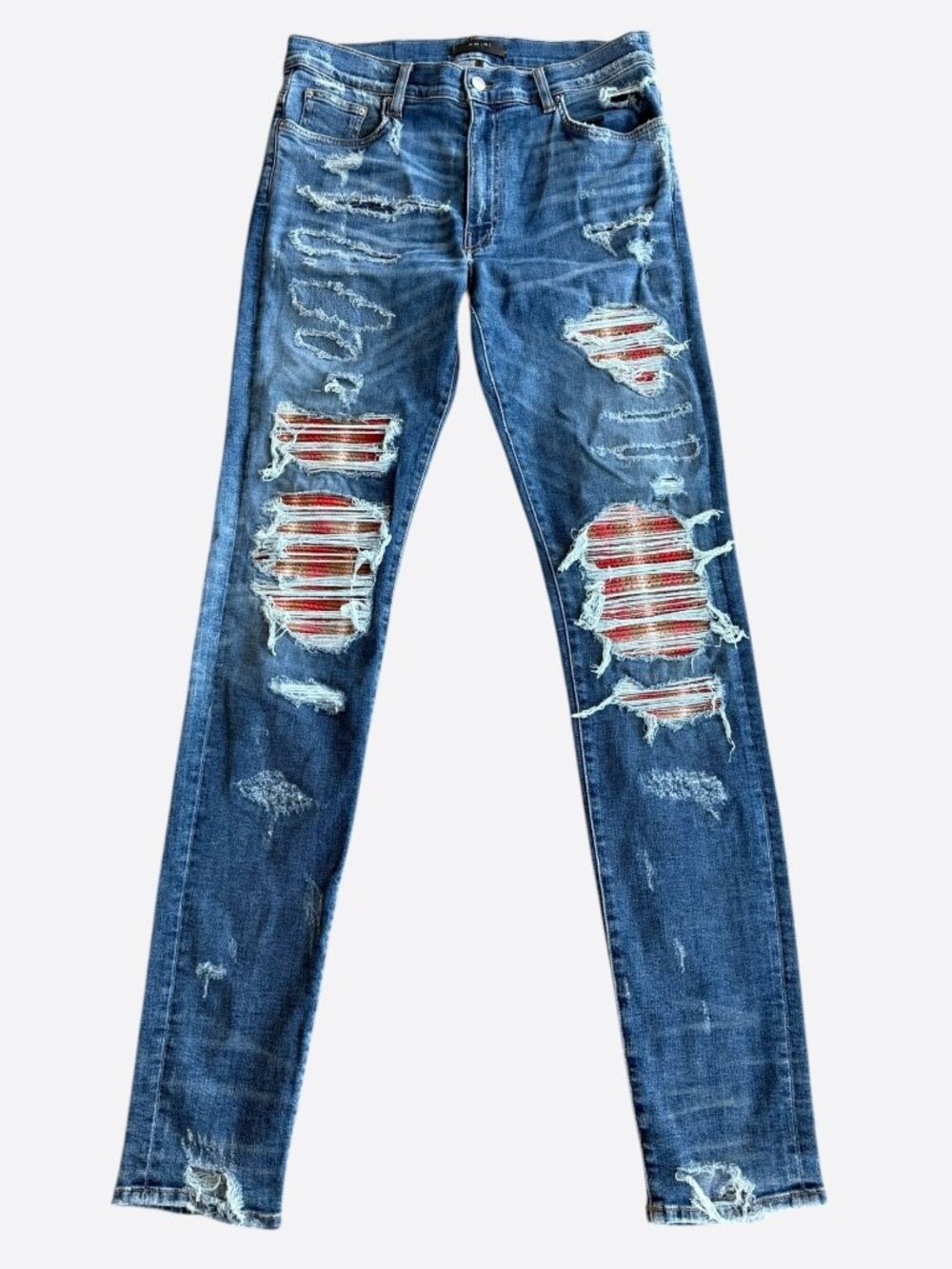 Amiri Classic Indigo Orange Plaid Patch PPX1 Jeans